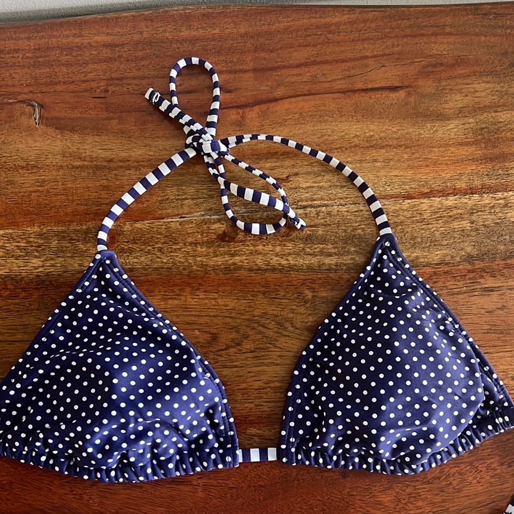 Triangle bikini halter top polka dots and tie straps
